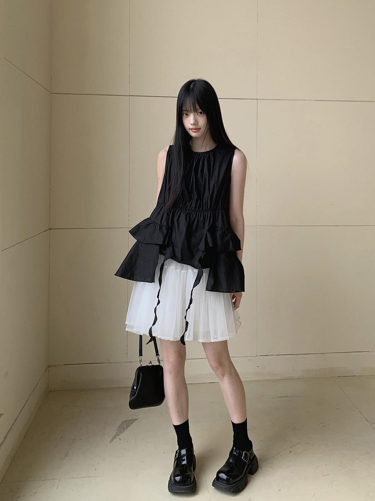 DDGIRL studio Soft 100 Percent Cotton High Waist H Sleeveless Commuter Dress Black Tank Tops