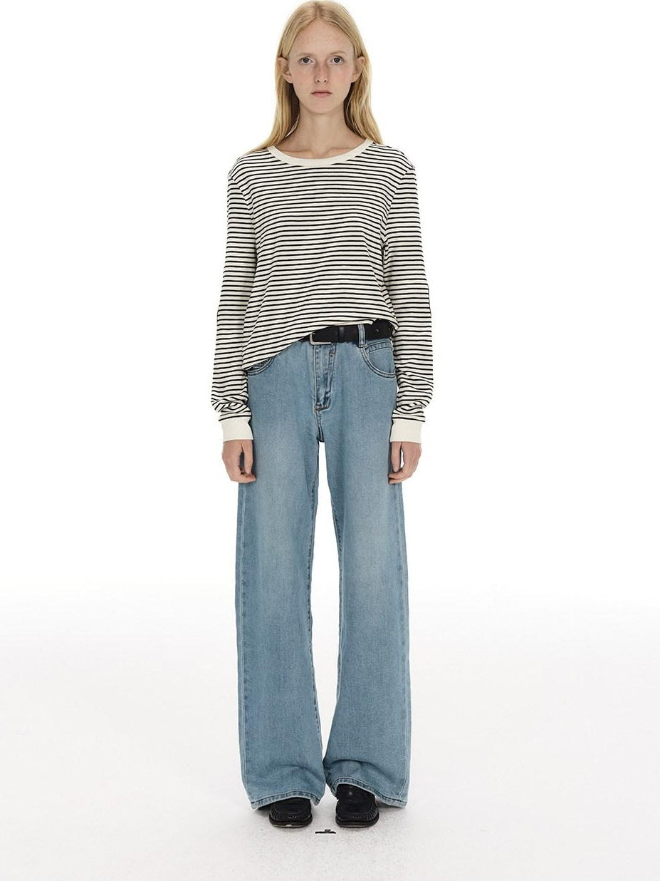 Country Moment Vintage Washed Low Rise Loose Fit Micro Stretch Casual Blue Straight Leg Jeans