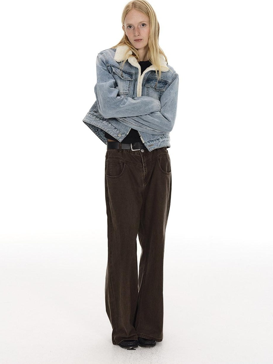 Country Moment Warm Cotton Padded Vintage Wash Slim Cropped Topstitching Women Denim Jackets