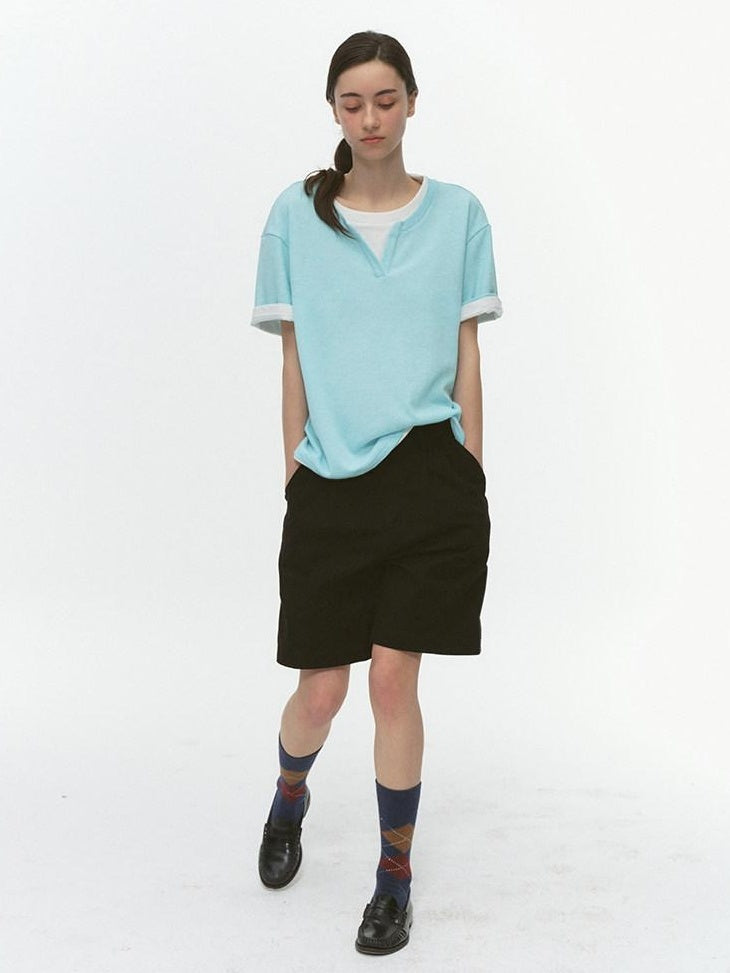 Country Moment Breathable Casual Loose Fit Unisex Solid Blue Round Neck Short Sleeve T-Shirts