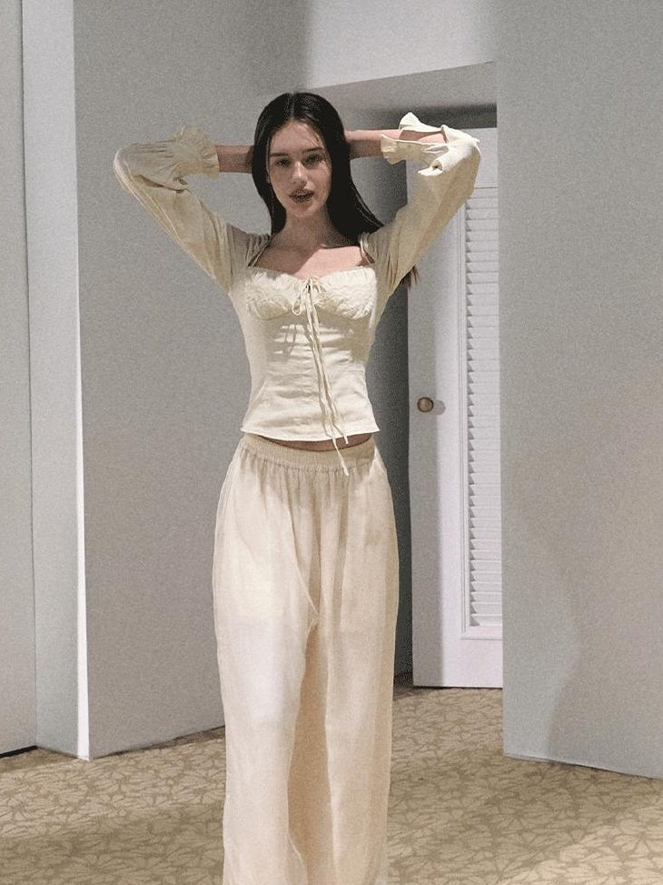 7 OAKMOO High Waisted Minimal Double Layer Relaxed Office Women Polyester Wide Leg Pants
