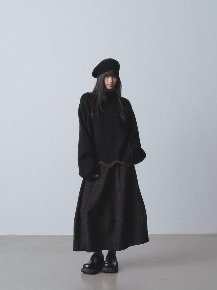 DDGIRL studio Thermal Fleece High Waist A Line Puff Commuter Women Elastic Waist Maxi Skirts