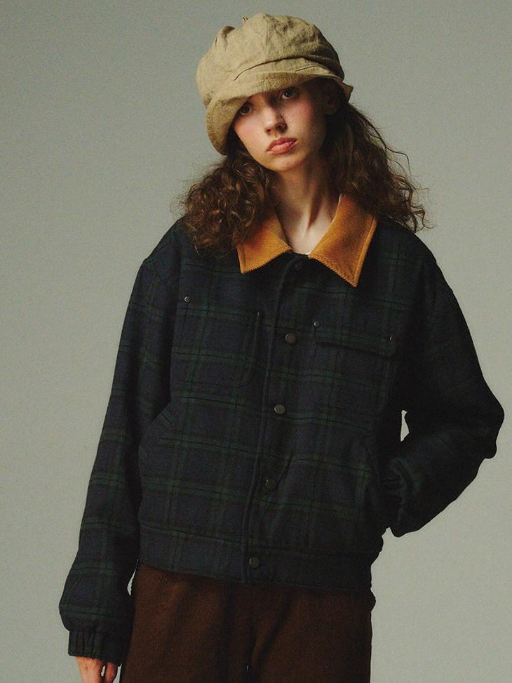 Country Moment Warm Insulated Loose Fit Plaid Cropped Teen Polyester Filled Puffer Jackets