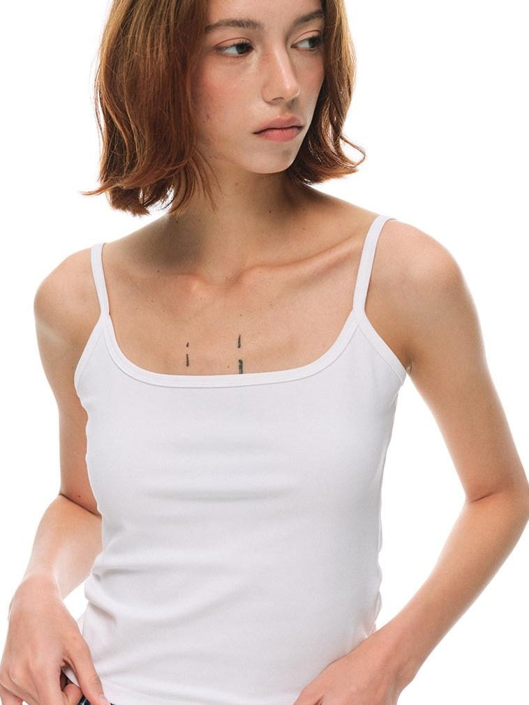 Country Moment Cotton Stretch Ribbed Slim Fit Square Neck Double Strap Backless Camisoles