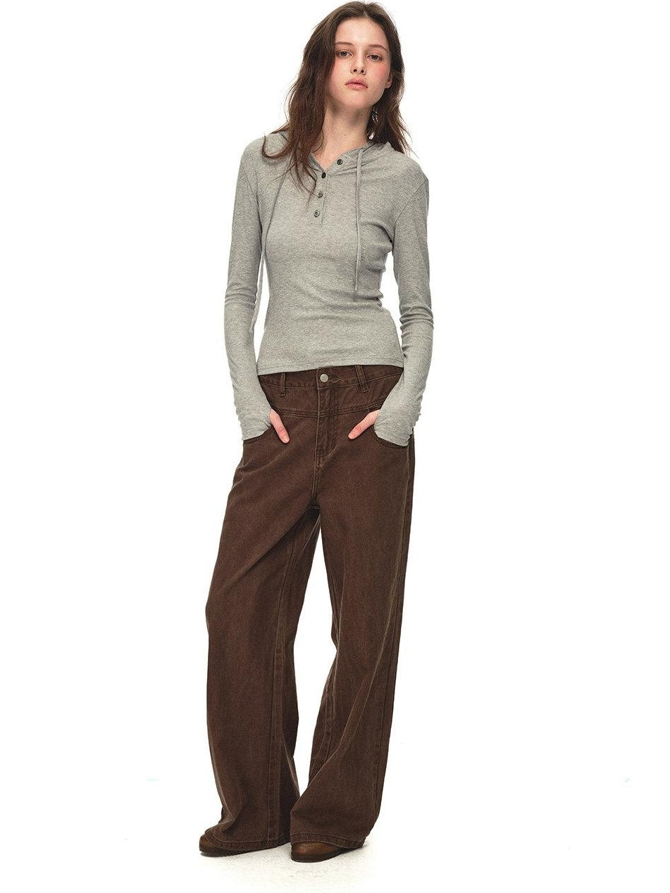 Country Moment Breathable Viscose Blend Hooded Henley Slim Casual Women Long Sleeve T-Shirts