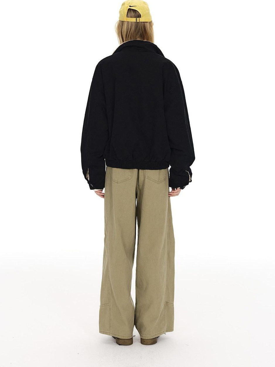 Country Moment Fleece Lined Stand Collar Unisex 100 Percent Cotton Black Cropped Jackets