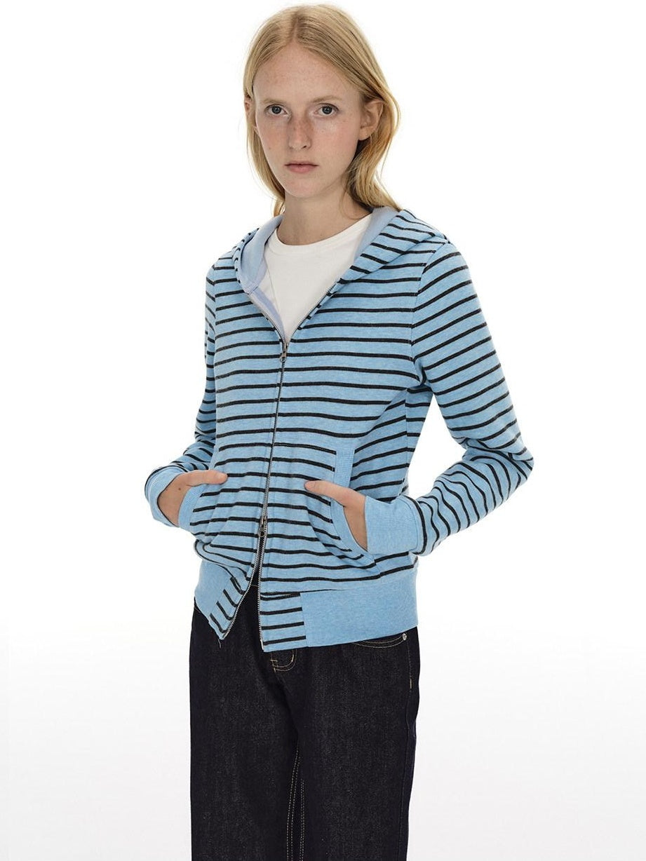Country Moment Thermal Breathable Vintage Slim Fit Zipper Men Striped Cotton Blend Hoodie