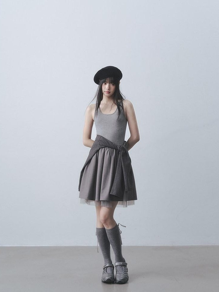 DDGIRL studio Moisture Wicking Long Sleeve Tee Commuter Solid Dark Gray Top & Skirt Sets