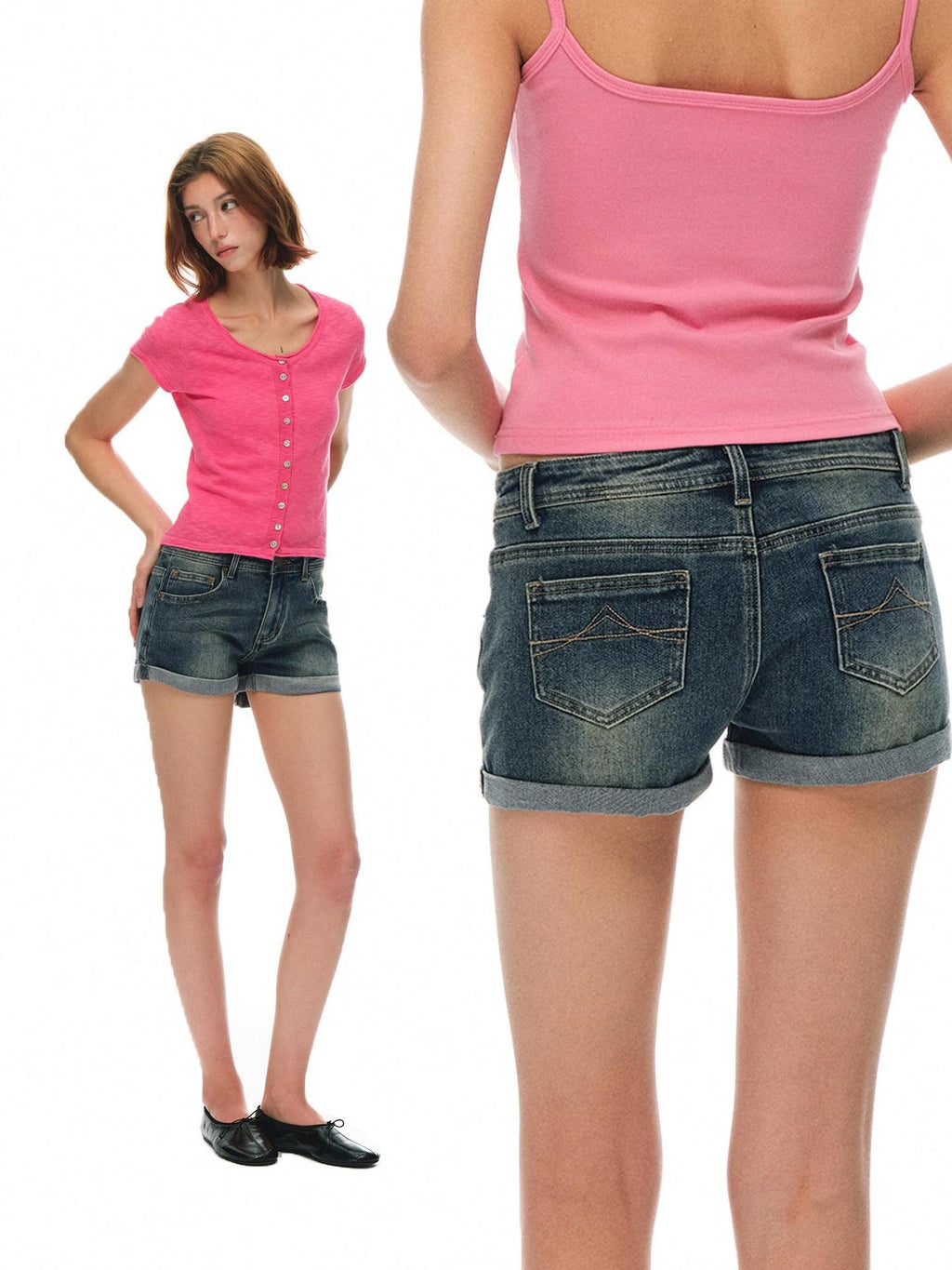 Country Moment Low Rise Micro Stretch Straight Leg Casual Streetwear Vintage Blue Denim Shorts
