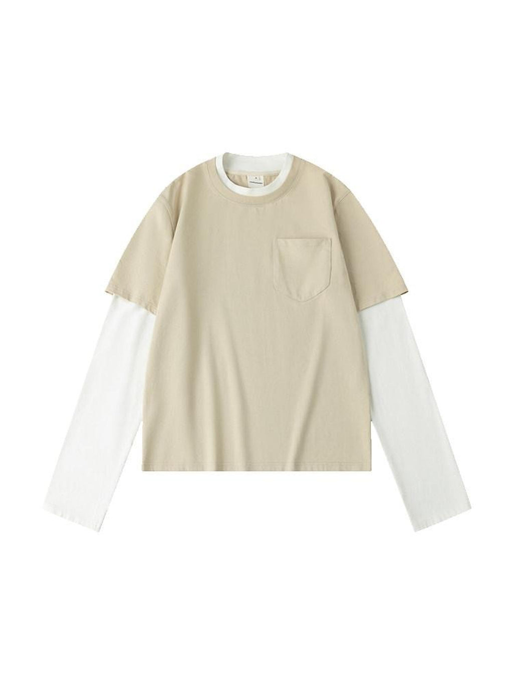 Country Moment Soft Breathable 100% Cotton Loose Crew Neck Unisex Khaki Long Sleeve T-Shirts