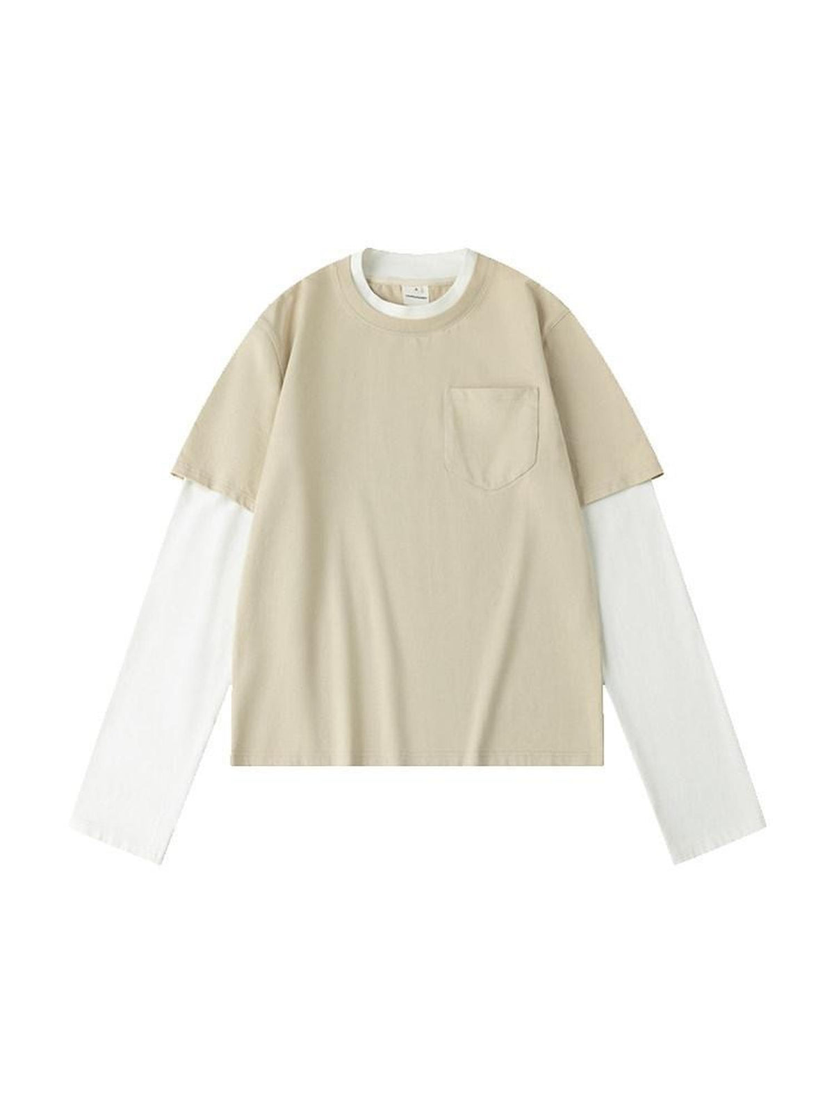 Country Moment Soft Breathable 100% Cotton Loose Crew Neck Unisex Khaki Long Sleeve T-Shirts