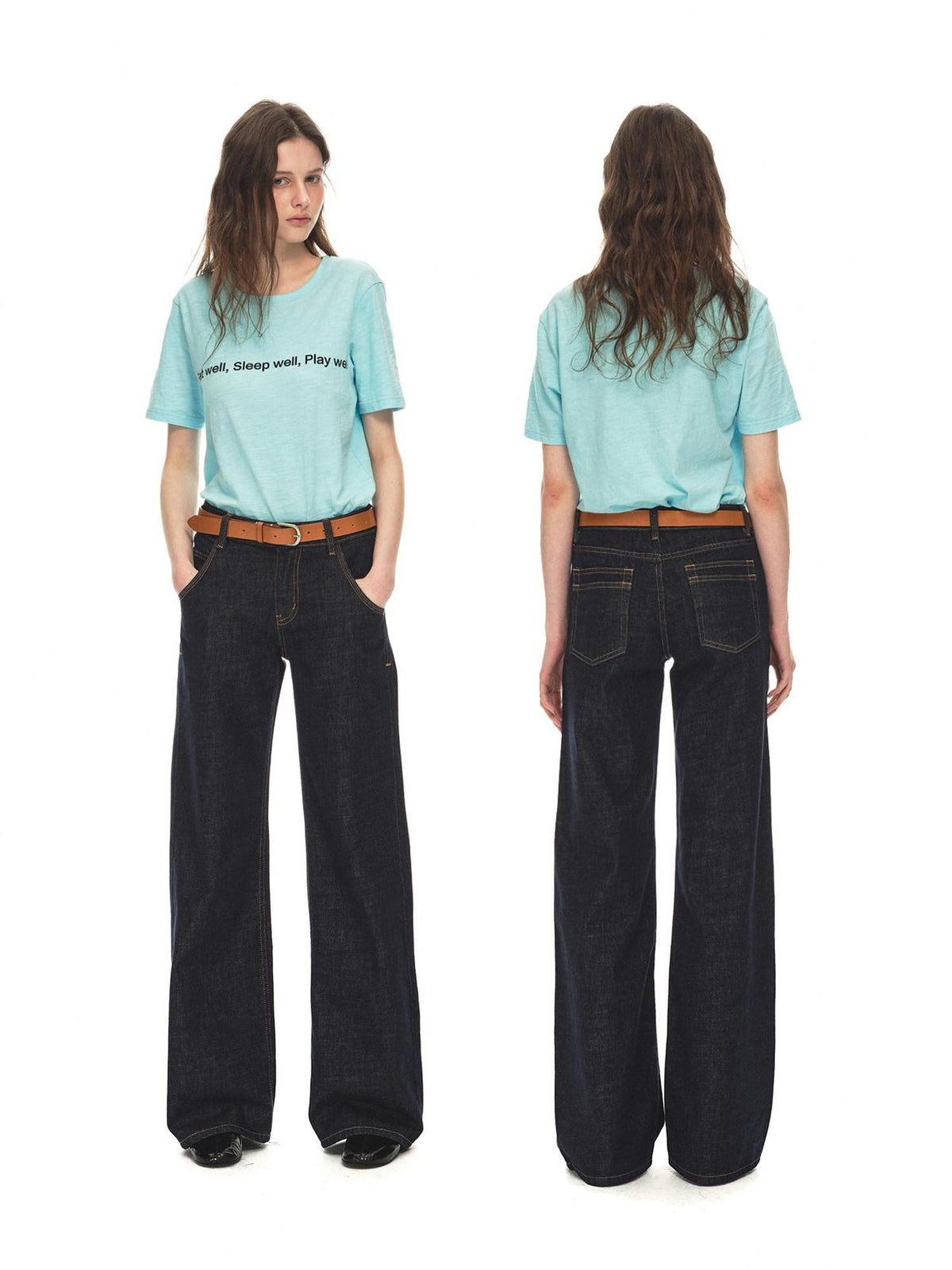 Country Moment Breathable 100 Percent Cotton Mid Rise Dark Blue Casual Women Straight Leg Jeans