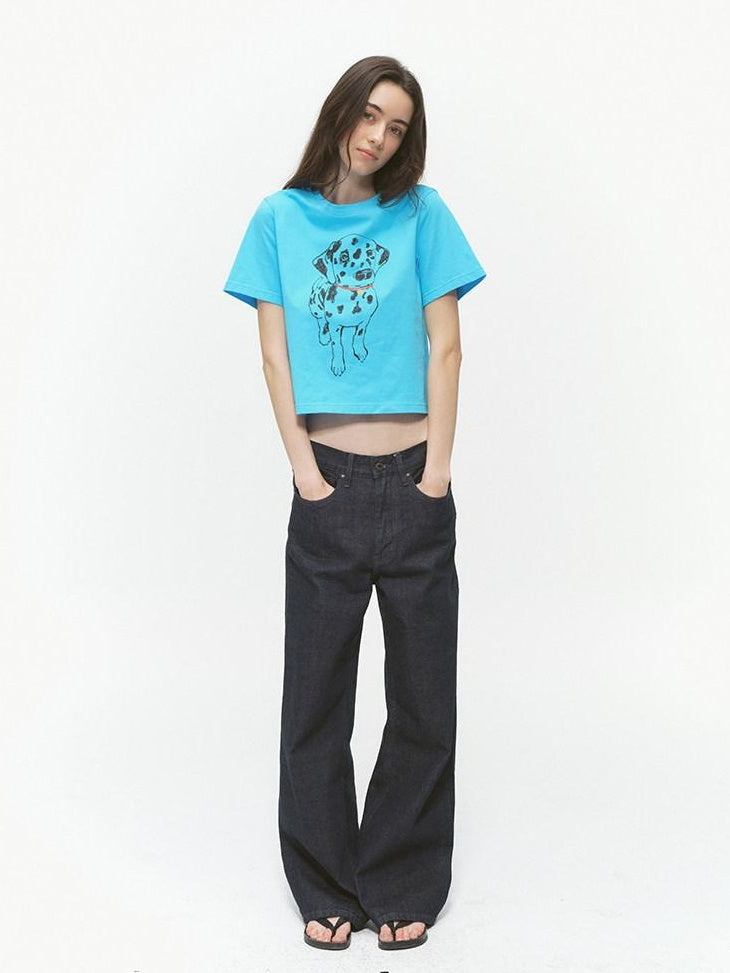 Country Moment Turquoise Animal Print Slim Fit Crewneck 100 Percent Cotton Basic Crop Tops