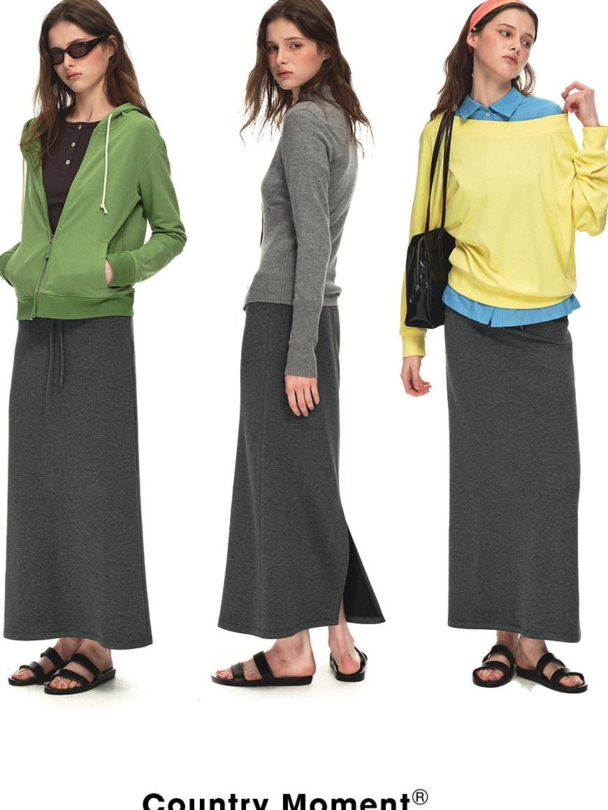 Country Moment Breathable Viscose Blend Casual Loose Mid Waist Tie Straight Women Maxi Skirts