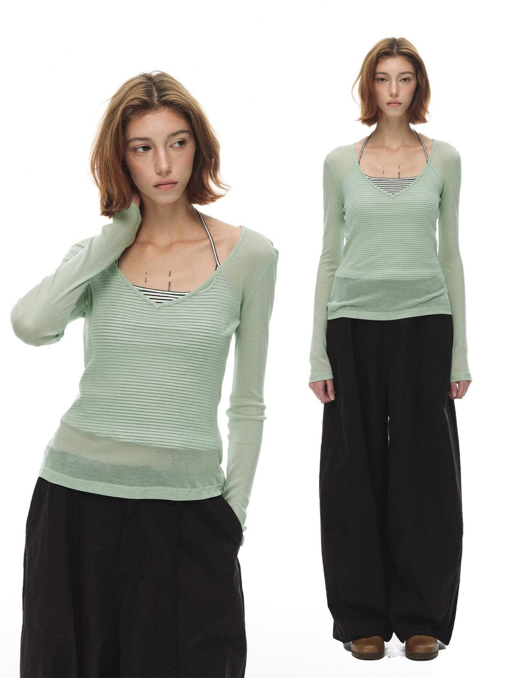 Country Moment Breathable Slim Striped V-neck Unisex Tencel Cotton Backless Camisoles
