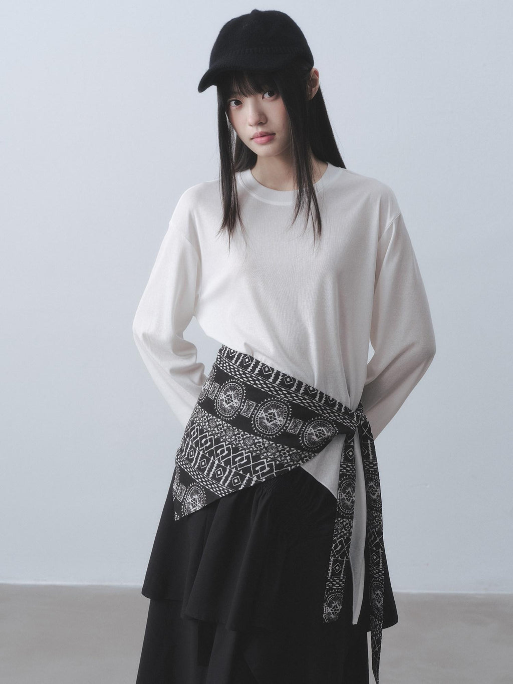 DDGIRL studio Breathable Lyocell Asymmetric Two Piece Women Crew Neck Long Sleeve T-Shirts