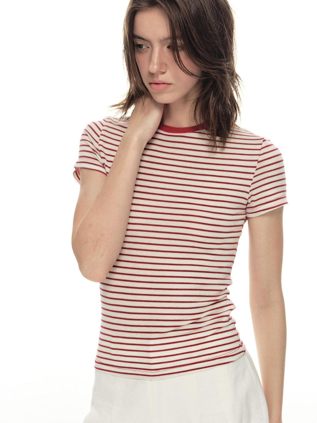 Country Moment Lyocell Wool Blend Striped Slim Fit Women Navy Casual Short Sleeve T-Shirts