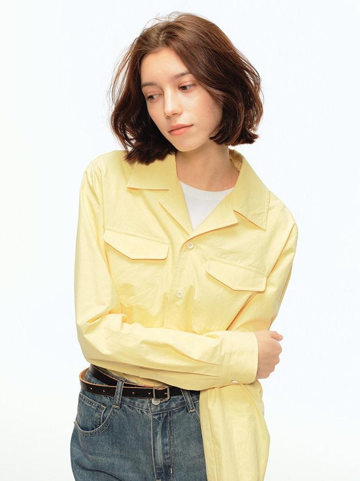 Country Moment Pure Cotton Loose Fit Polo Collar Long Sleeve Unisex Youth Solid Shirts