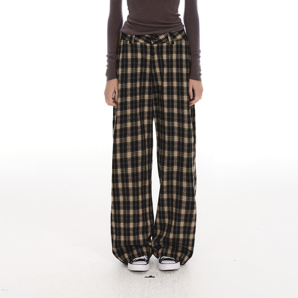 Country_Moment_100%_Cotton_Vintage_Wide_Leg_Black_Brown_Plaid_Natural_Waist_Straight_Pants_MISSTT