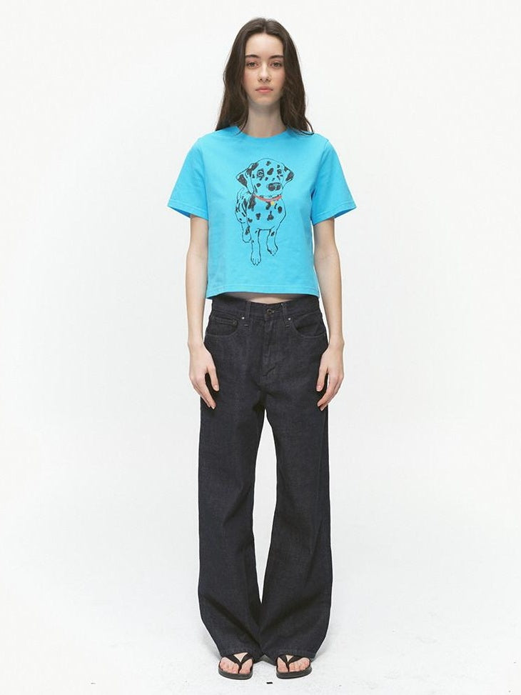 Country Moment Turquoise Animal Print Slim Fit Crewneck 100 Percent Cotton Basic Crop Tops