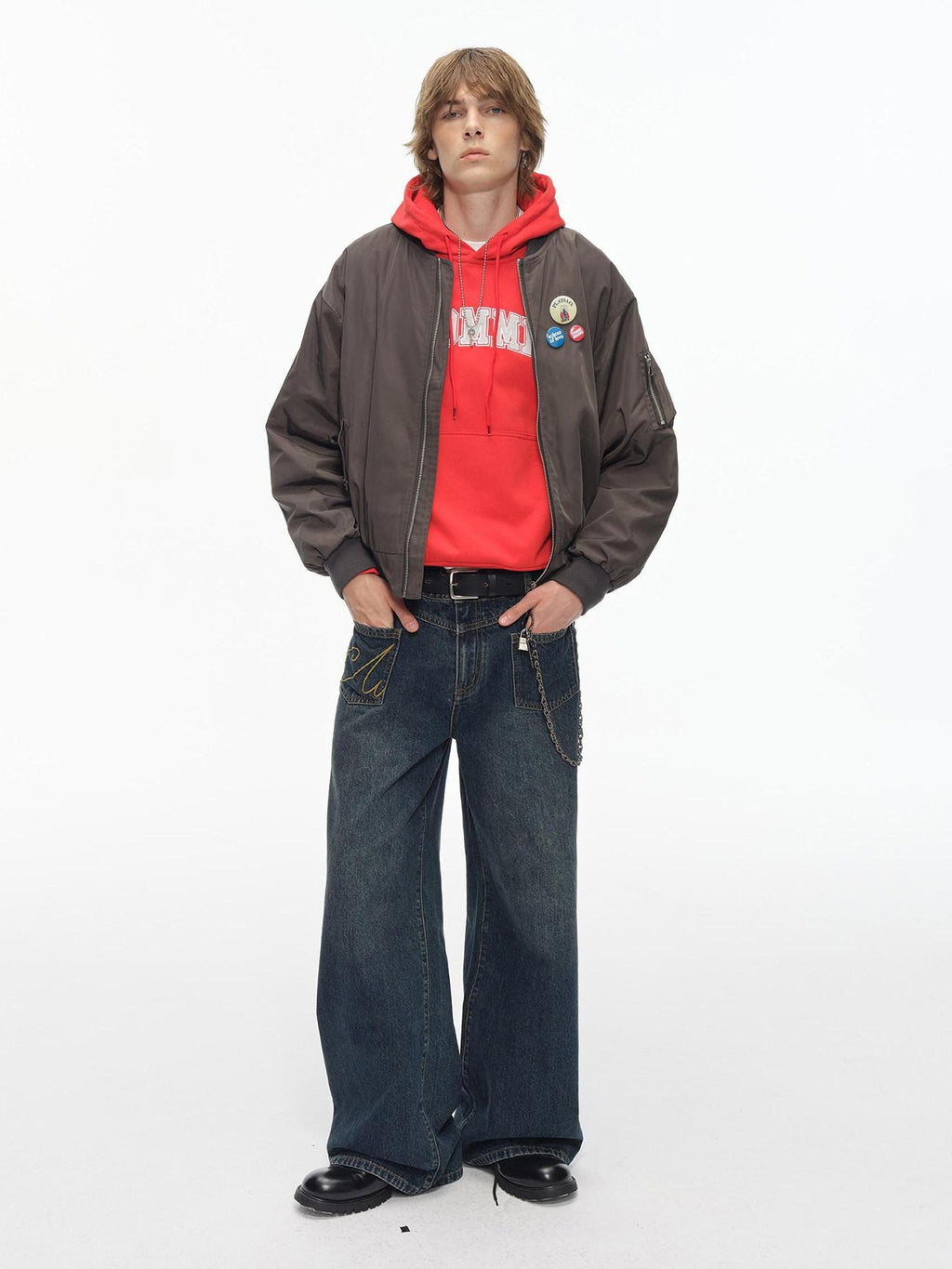 Country Moment Breathable Cotton Embroidered Mid Rise Loose Stonewash Wide Leg Jeans
