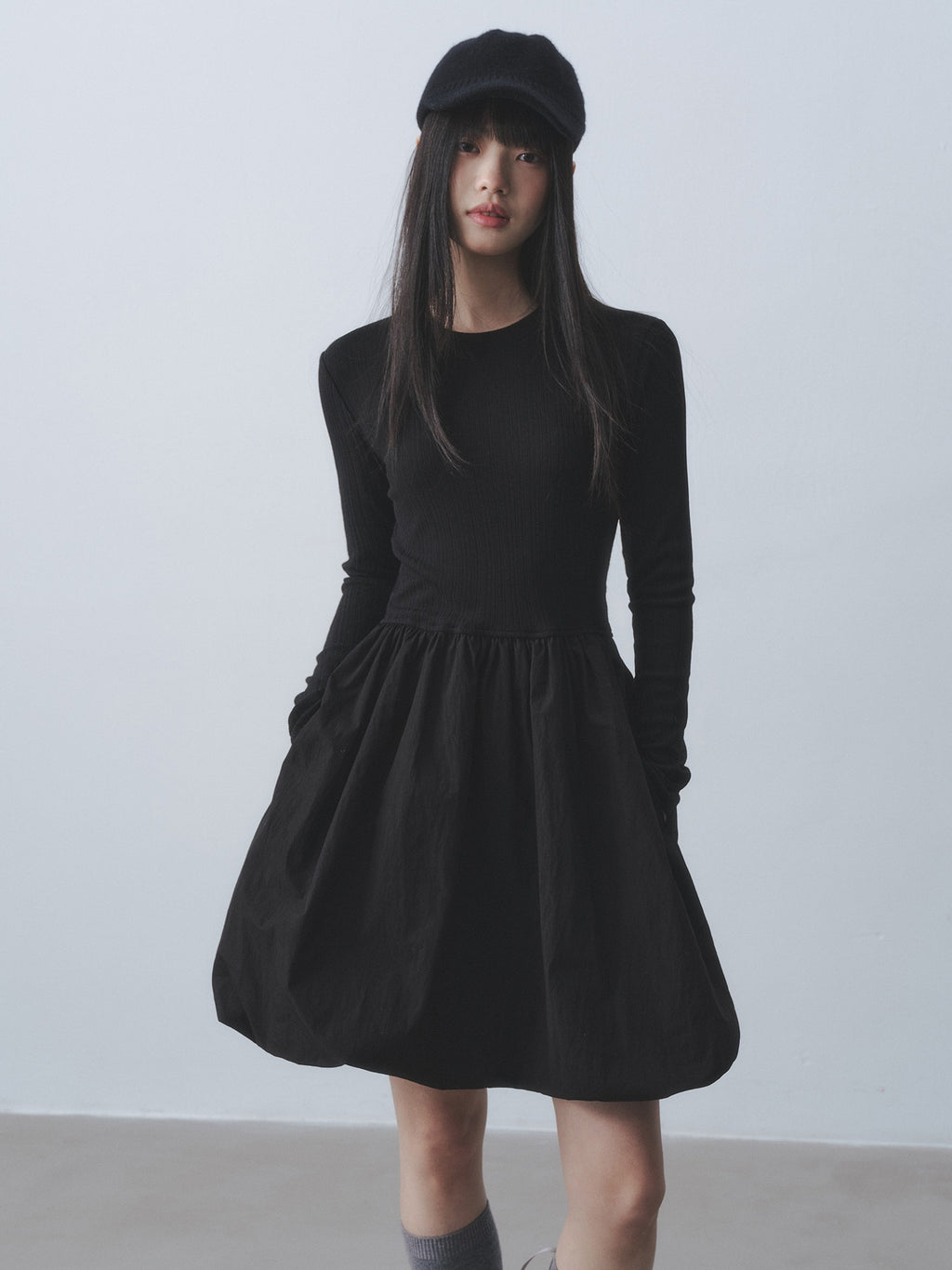DDGIRL_studio_Soft_Breathable_Cotton_Blend_Waist_Cinched_Faux_Two_Piece_A_Line_Midi_Dresses_MISSTT
