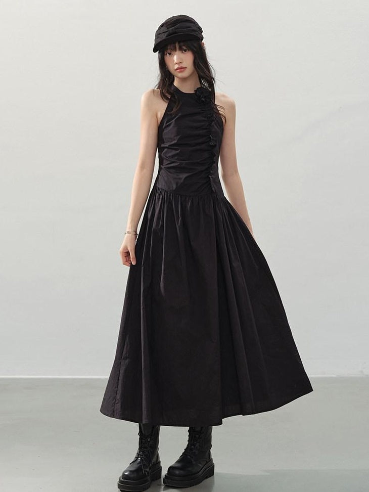DDGIRL studio Elegant High Waist A Line Pleated Cotton Hidden Back Zipper Party Maxi Skirts