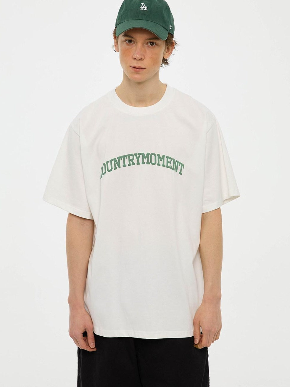 Country Moment Pure Cotton Japanese Loose Fit Crew Neck Letter Logo Print Short Sleeve T-Shirts