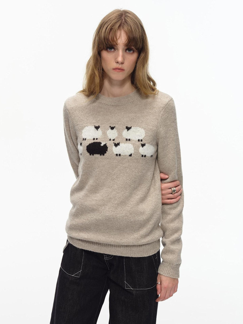 Country Moment Thermal Embroidered Commuter Loose Fit Unisex Crewneck Acrylic Knit Sweaters