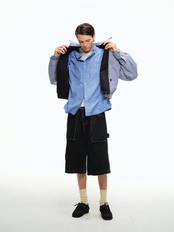 Country Moment Shape Retention Mid Rise Loose Straight Blue Denim Teen Cotton Mid-Length Shorts