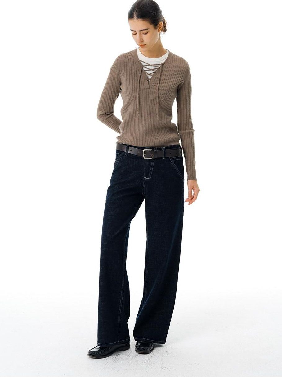 Country Moment Soft Tie V-neck Slim Knit Casual Breathable Daily Wear Women Acrylic Sweaters