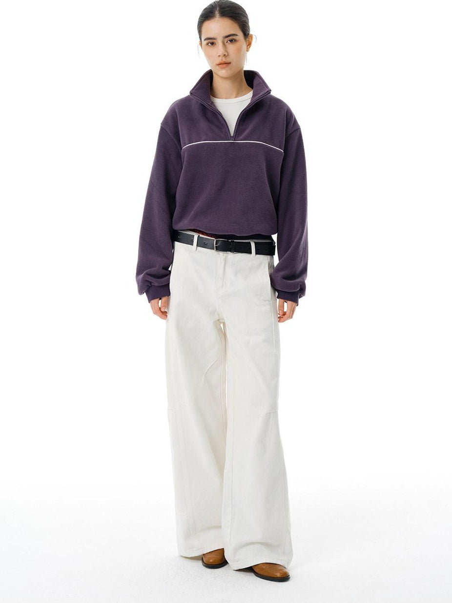 Country Moment Heavyweight Polyester Half Zip High Neck Casual Unisex Purple Sweatshirt