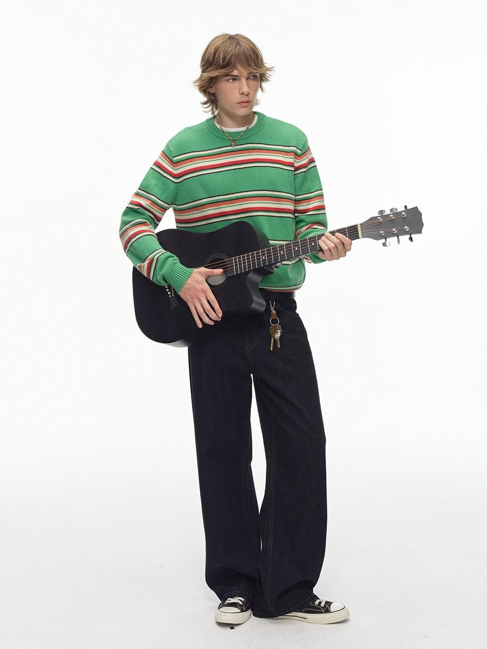 Country Moment Warm Wool Blend Colorful Striped Crew Neck Short Regular Fit Unisex Sweaters