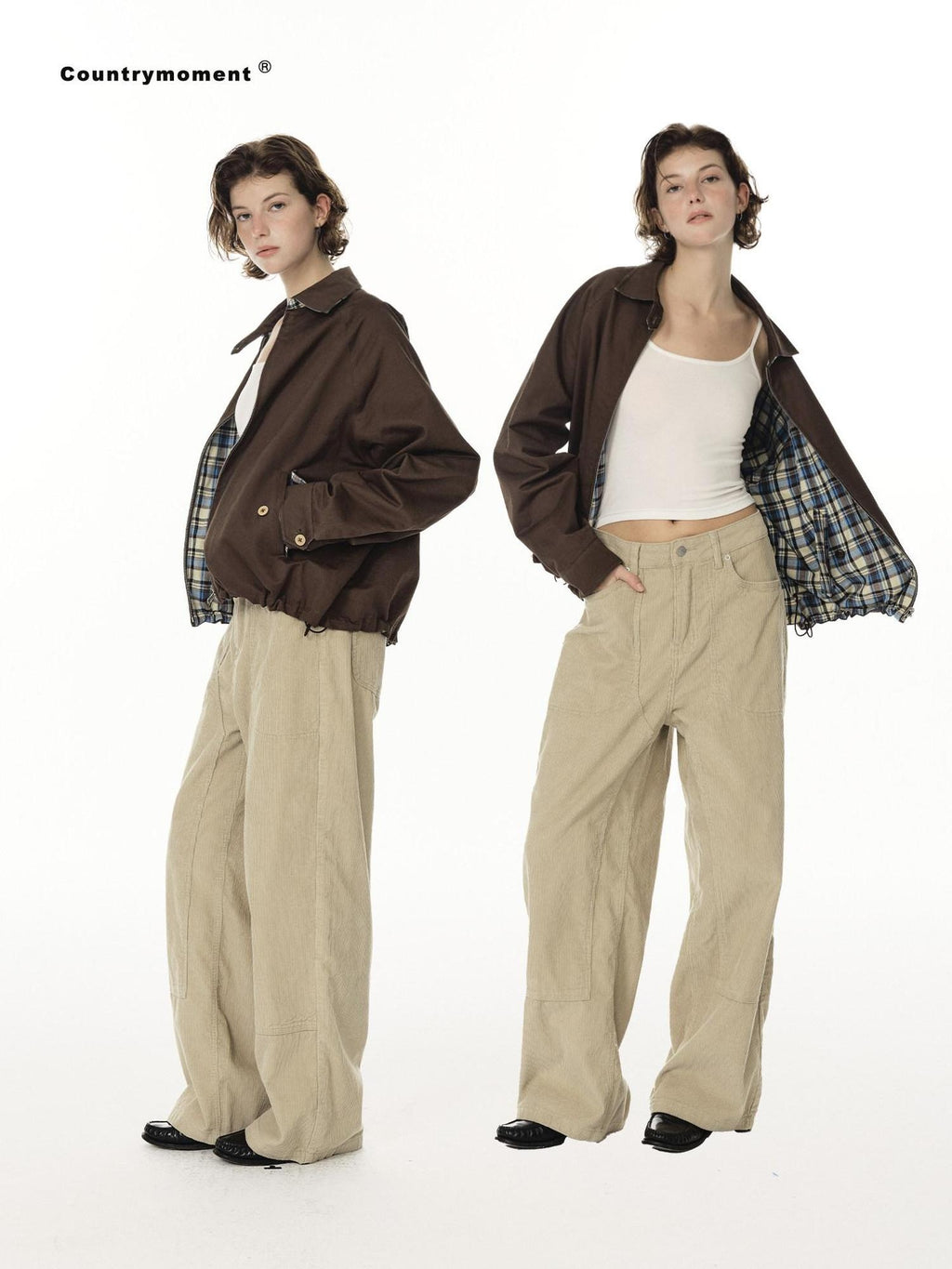 Country Moment Reversible Cotton Relaxed Raglan Unisex Checked Zip Pockets Cropped Jackets
