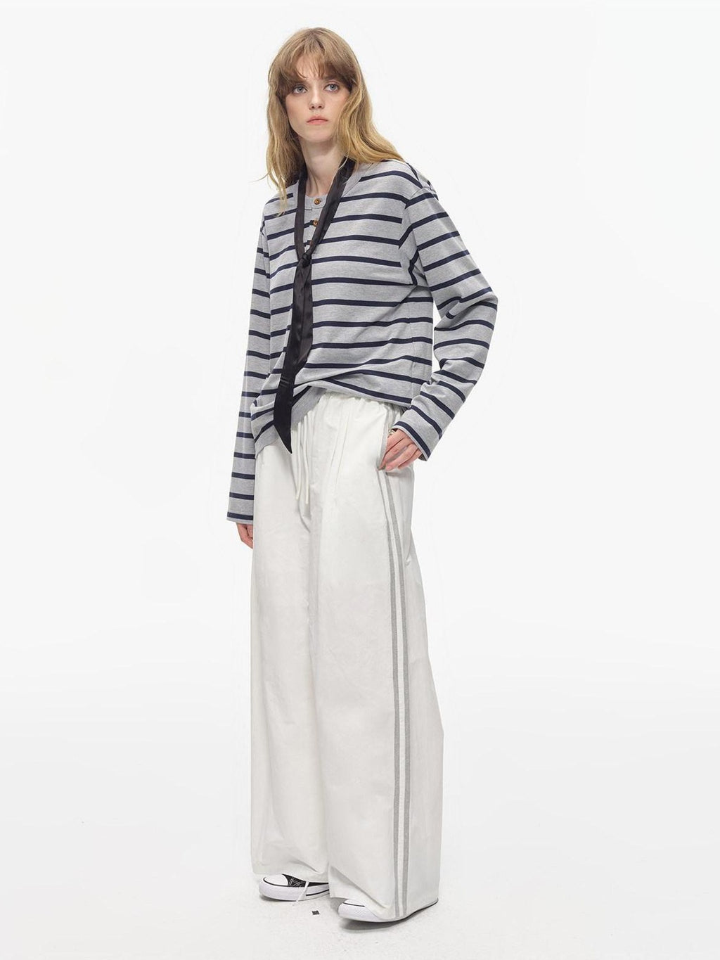 Country Moment Elastic Waist Loose Fit Youth Striped Cotton Blend Straight Pants