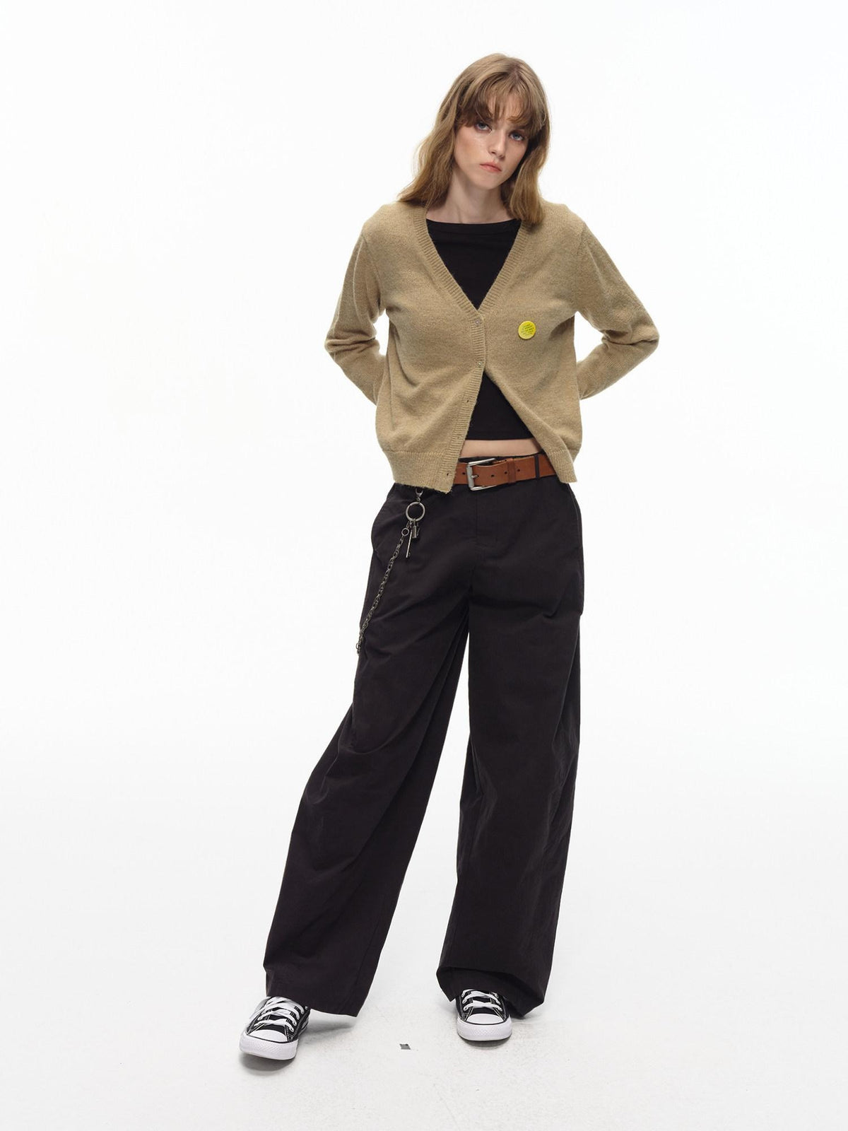 Country Moment Micro Stretch Low Rise Loose Fit Black Cotton Non Deforming Straight Pants