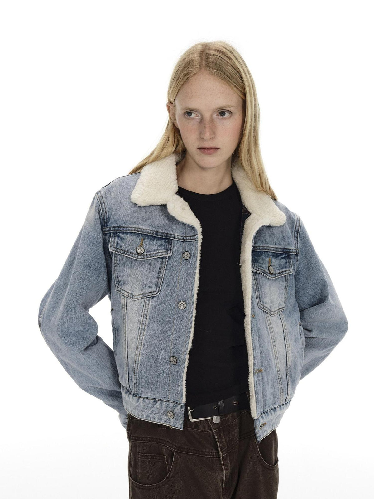 Country Moment Warm Cotton Padded Vintage Wash Slim Cropped Topstitching Women Denim Jackets