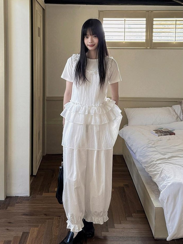 DDGIRL studio Crisp Polyester U Neck A Line Office White Short Sleeve T-Shirts