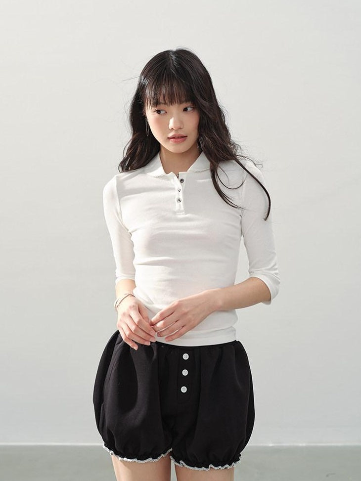 DDGIRL studio High Waist Black Casual Lantern Silhouette Teen Stretch Polyester Modal Shorts