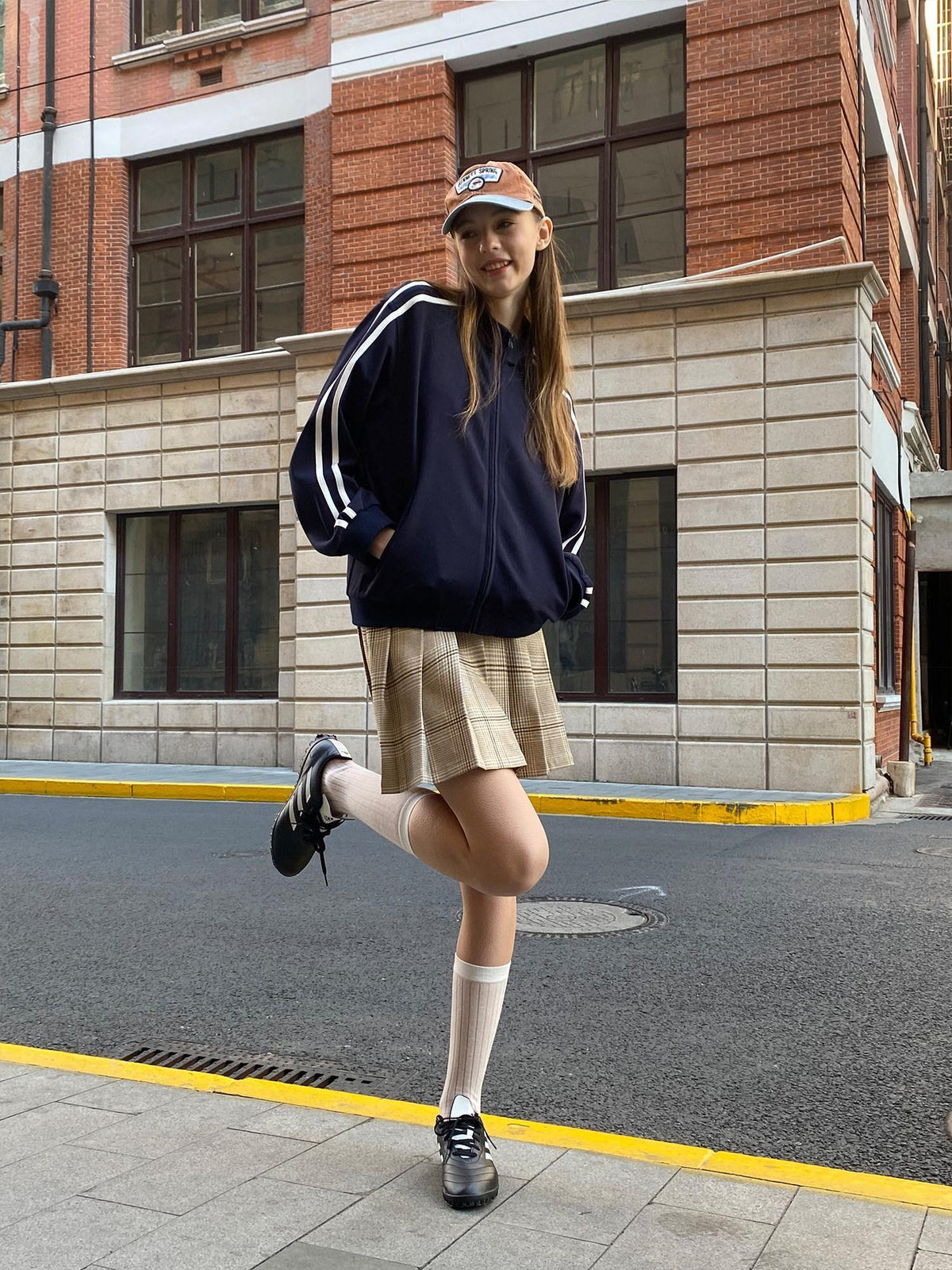 Country Moment High Waist Vintage Pleated A Line Khaki Plaid Casual Youth Polyester Mini Skirts
