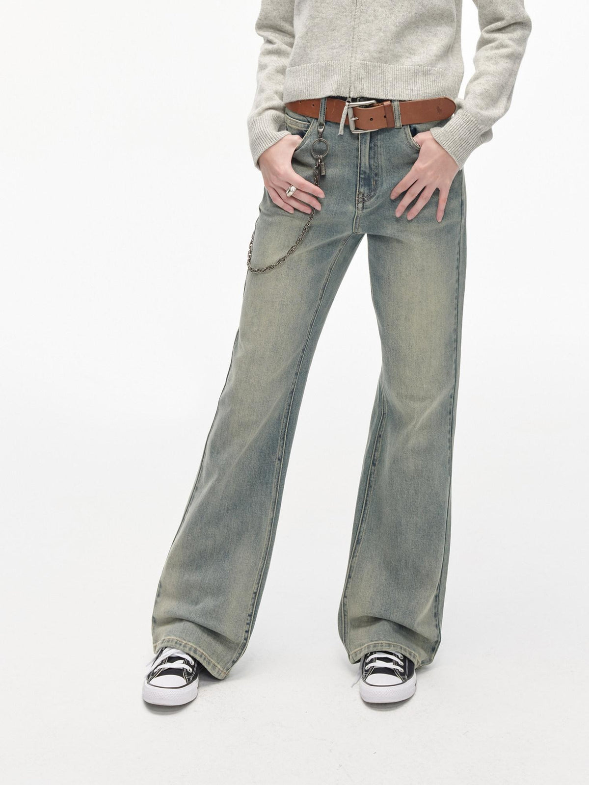 Country Moment Breathable Cotton Distressed Low Waist Micro Flare Women Gradient Flared Pants