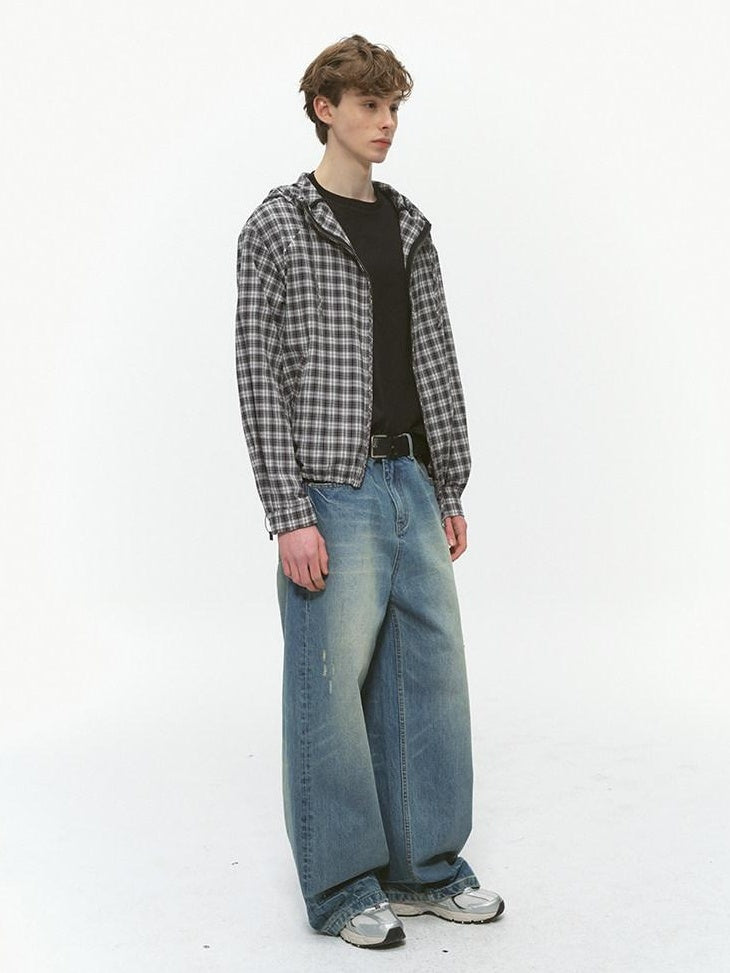 Country Moment Vintage Washed Gradient Mid Rise Distressed Casual Wide Leg Jeans