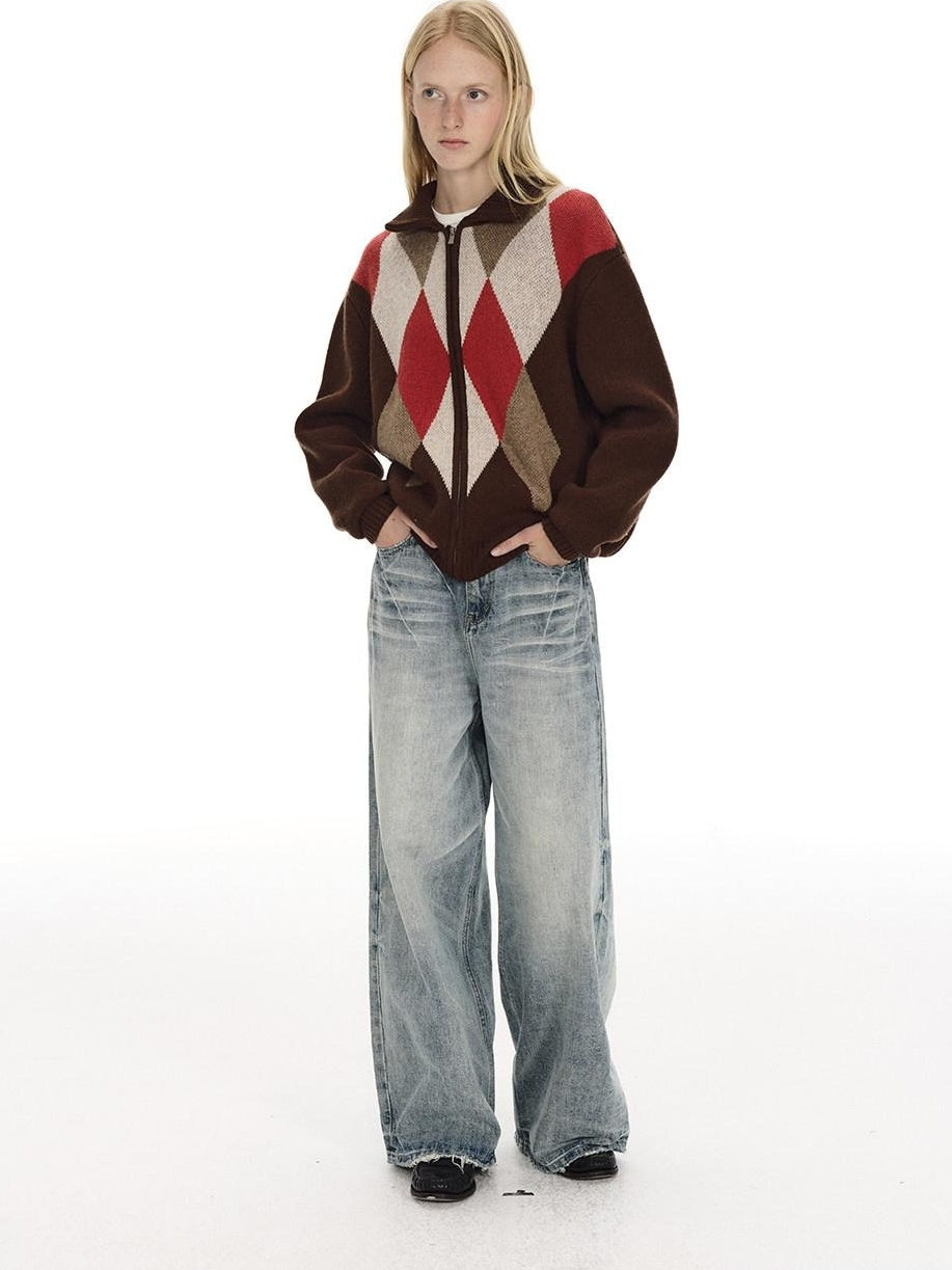 Country Moment Mid Rise Washed Whisker Brushed Cotton Casual Unisex Blue Wide Leg Jeans