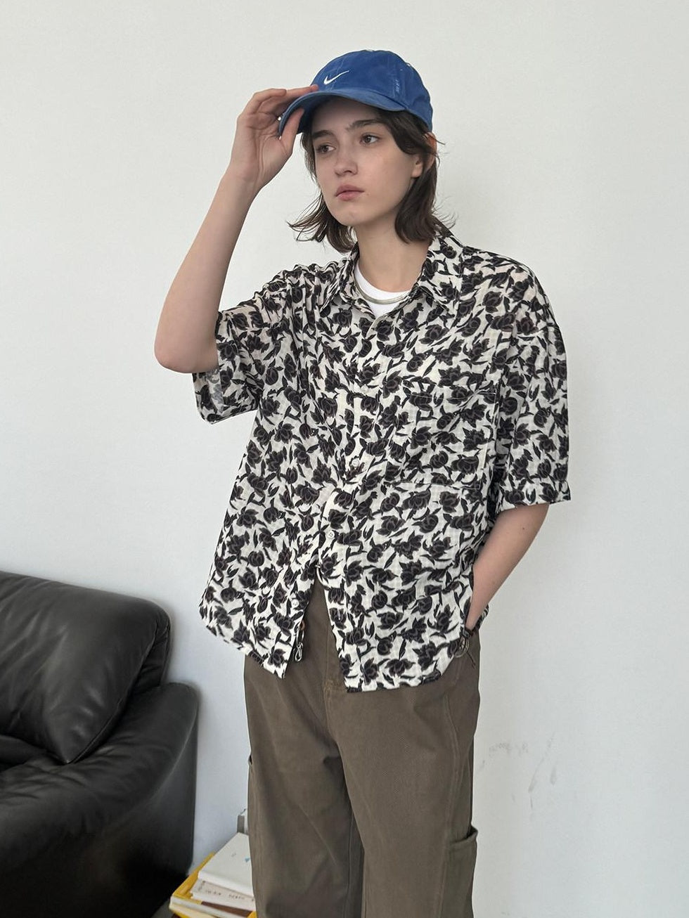 Country Moment Black White Floral Square Neck Loose Short Sleeve Casual Teen Americana Shirts