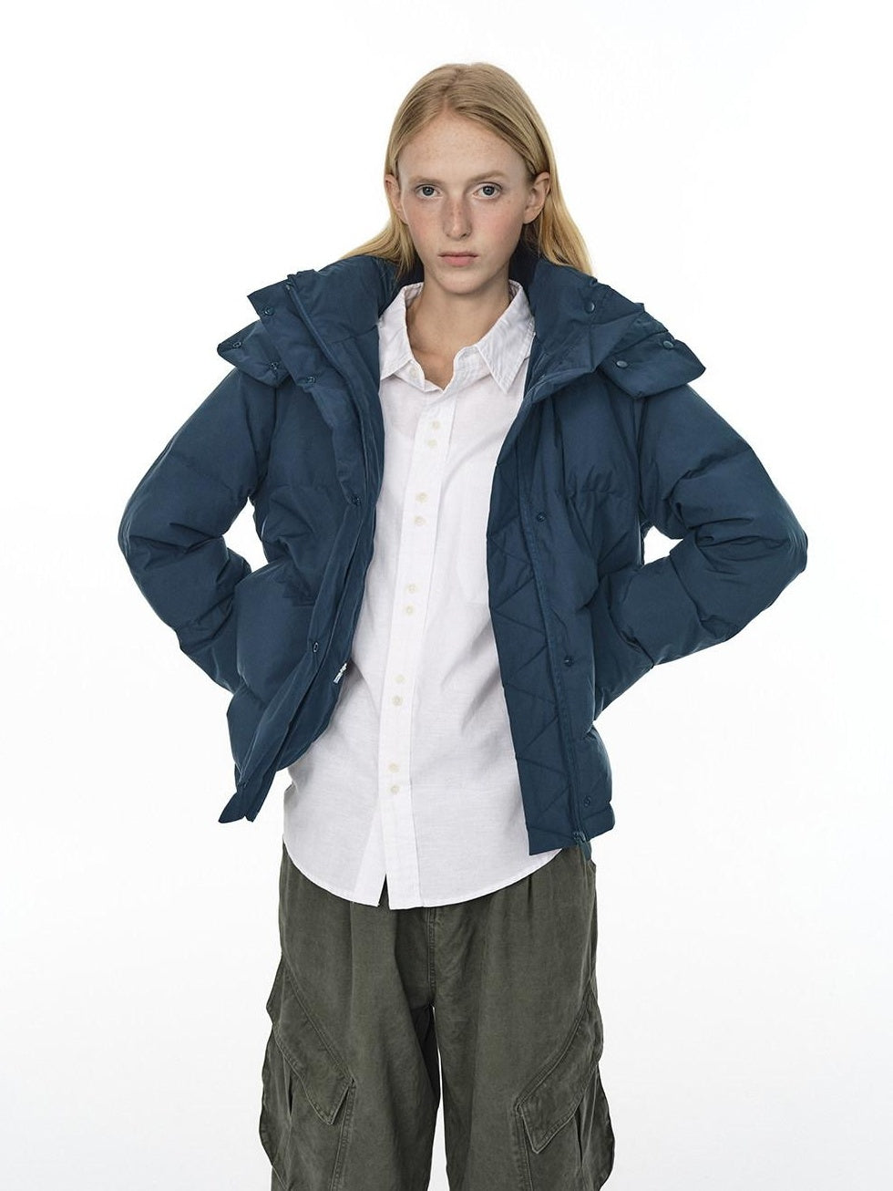 Country Moment 650Fp White Duck Down Cozy Cropped Detachable Hood Women Zipper Down Jackets