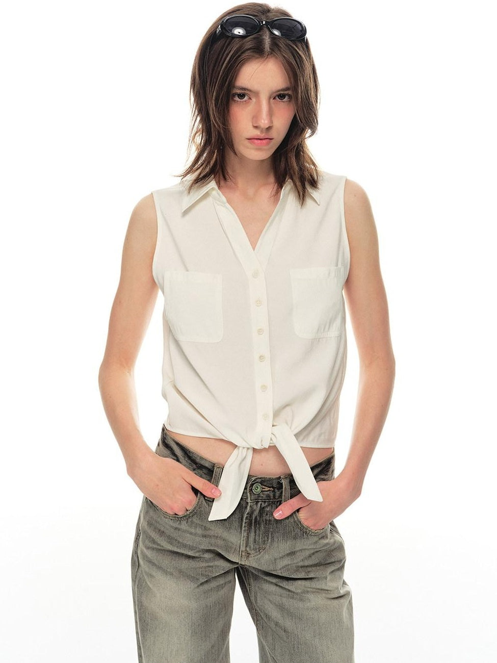 Country Moment Breathable Quick Dry Loose Tie Front Women Commuter Modal Sleeveless Short Shirts