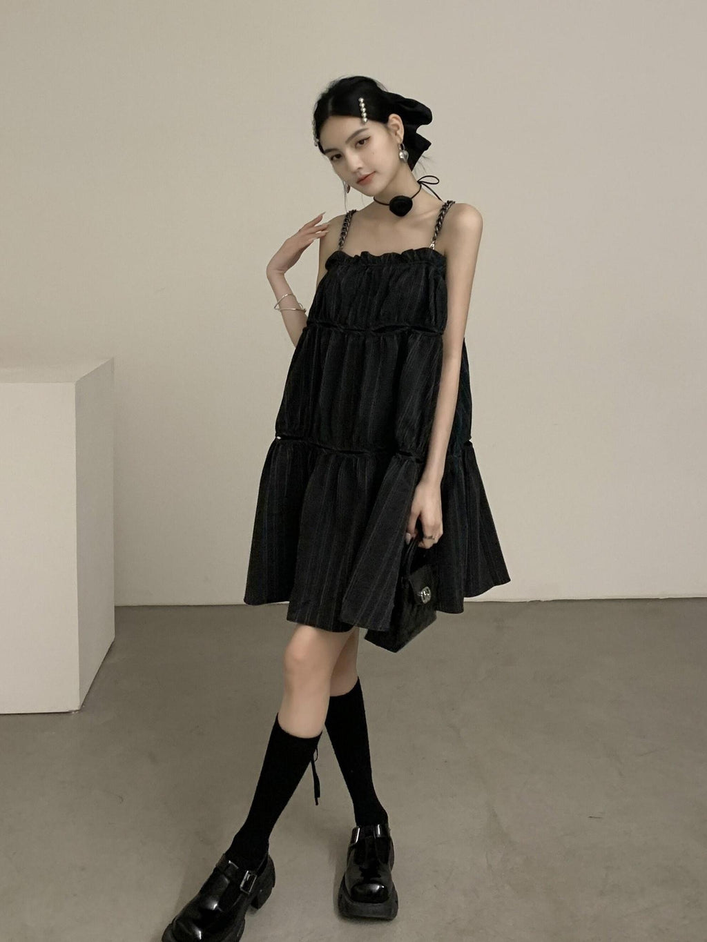 DDGIRL studio Shape Retaining Casual Patchwork Loose Waist A Line Cotton Blend Midi Dresses