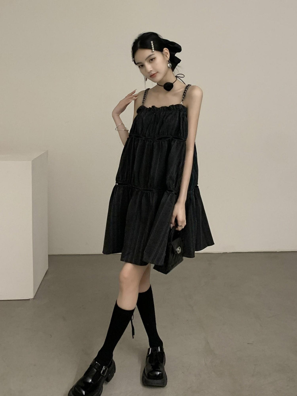 DDGIRL studio Shape Retaining Casual Patchwork Loose Waist A Line Cotton Blend Midi Dresses