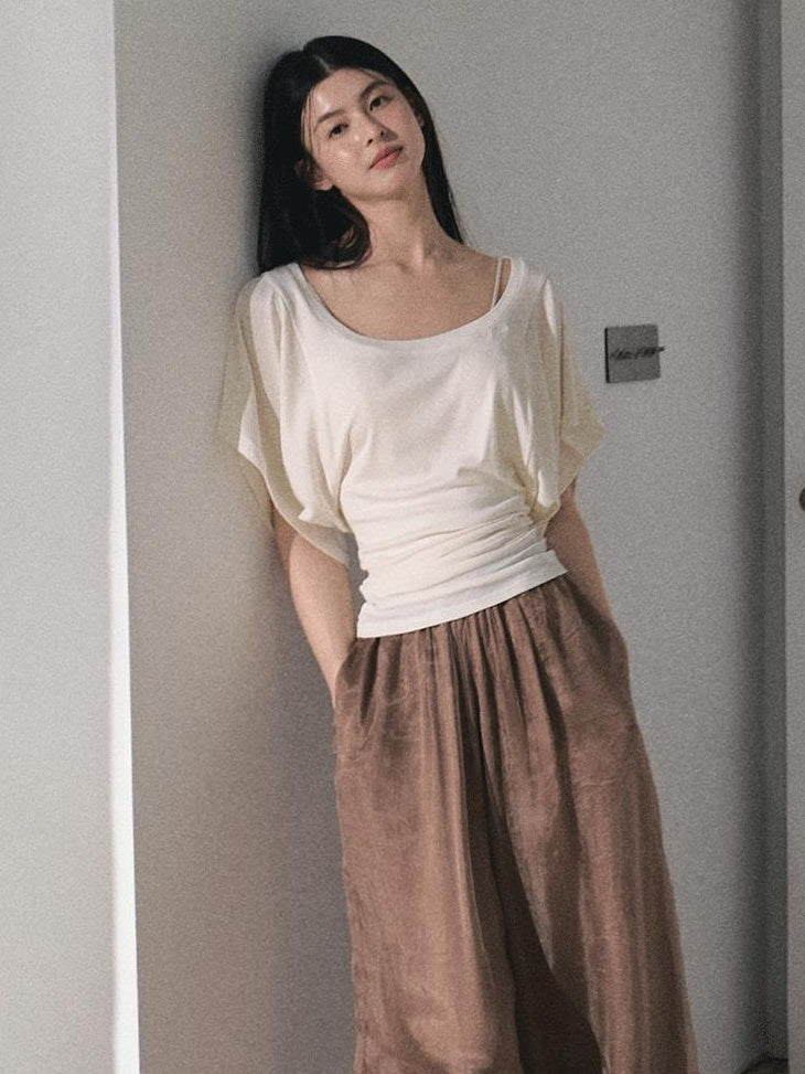 7 OAKMOO High Waisted Minimal Double Layer Relaxed Office Women Polyester Wide Leg Pants