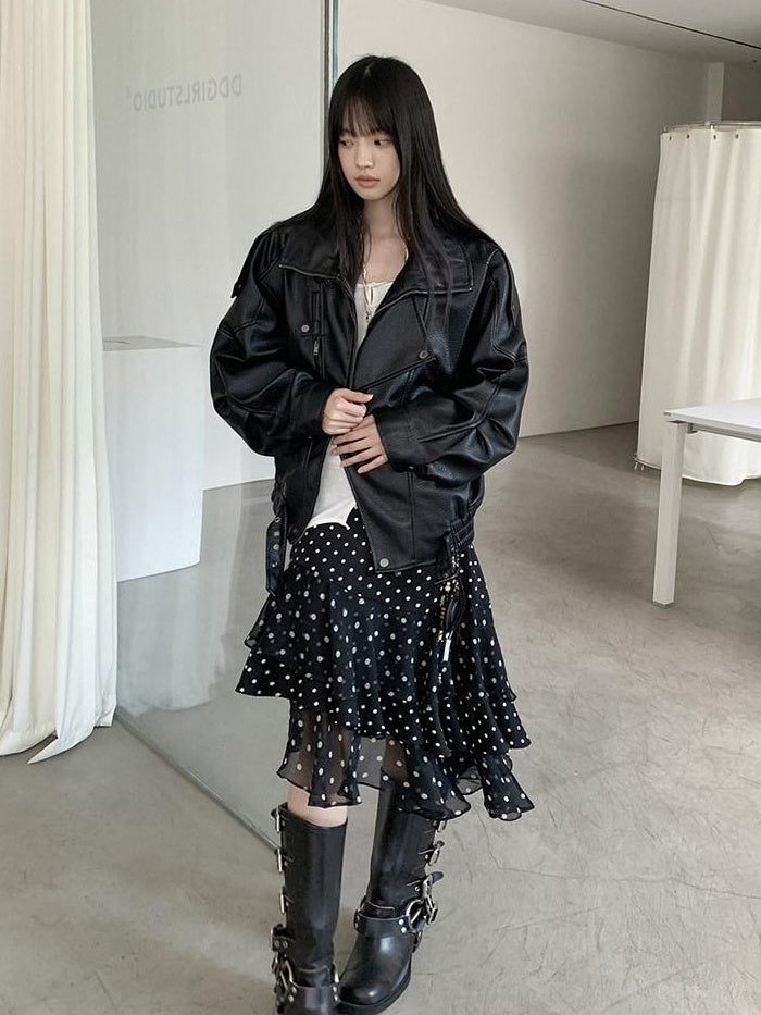 DDGIRL studio Shape Retaining Ruffle Hem High Waist Office Young Women Black Lined Midi Skirts